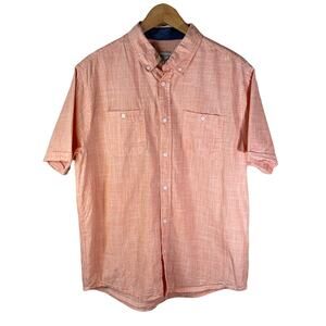 Tricots St Raphael Men's Cotton Short Sleeve Button Down Shirt Orange Large